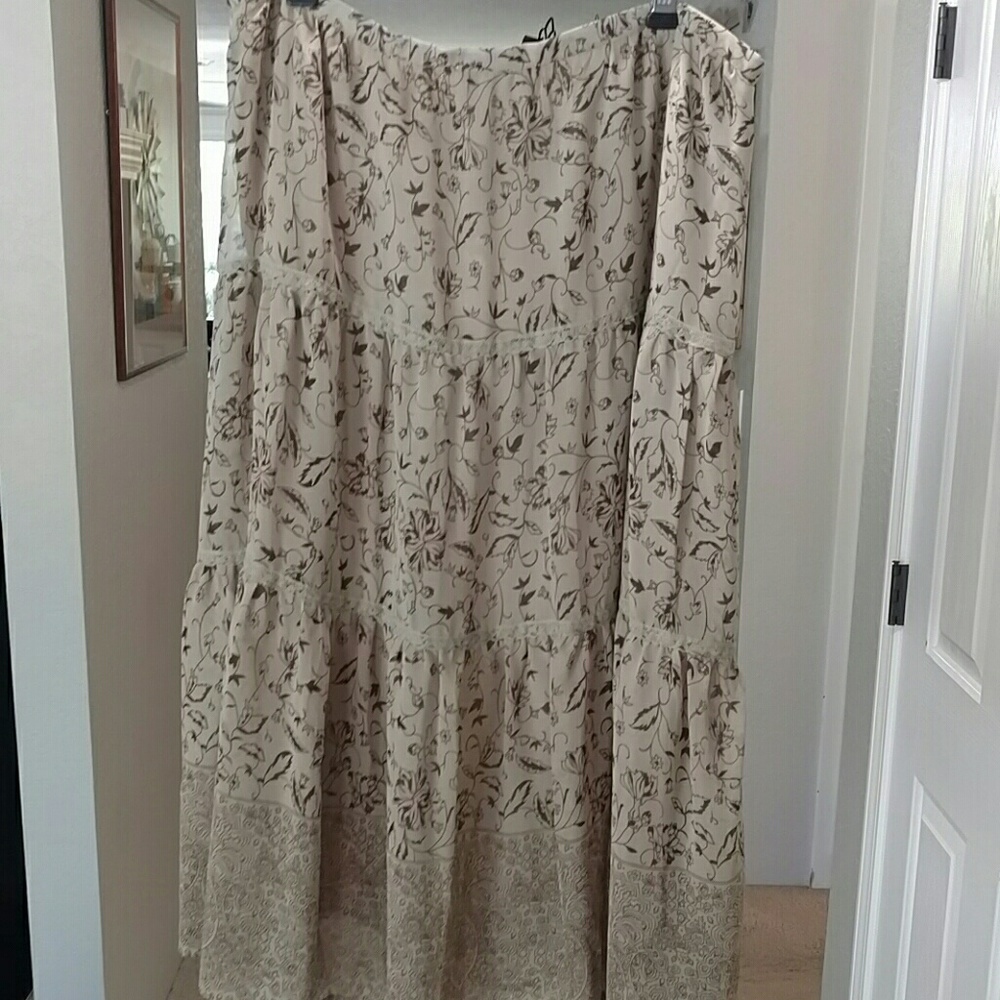 Boho Floral Leaf Gold Sparkle Lace Long Midi Skirt Christopher & Banks Size 12 - Picture 6 of 12